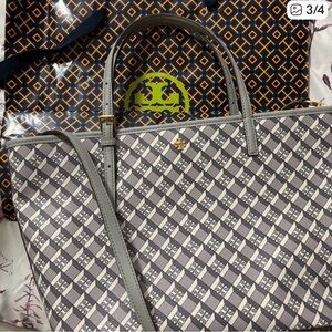 Tory Burch Black and Gray Checkered Tote